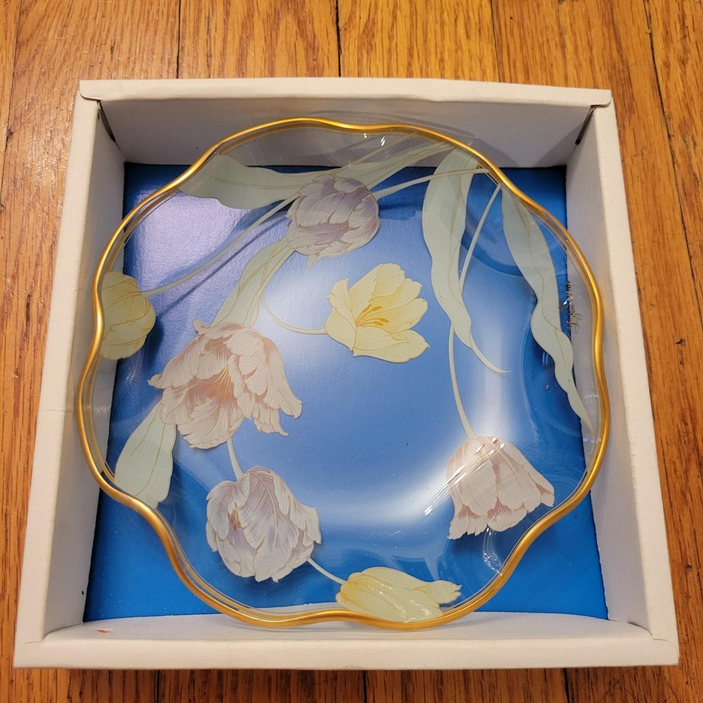 Lefton 1986 Designer Collection by Michio Sugiki Glass Bowl Decorative Floral‎